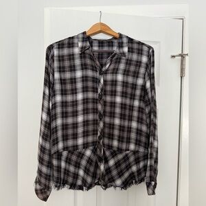 Democracy Black and White Plaid Peplum Shirt